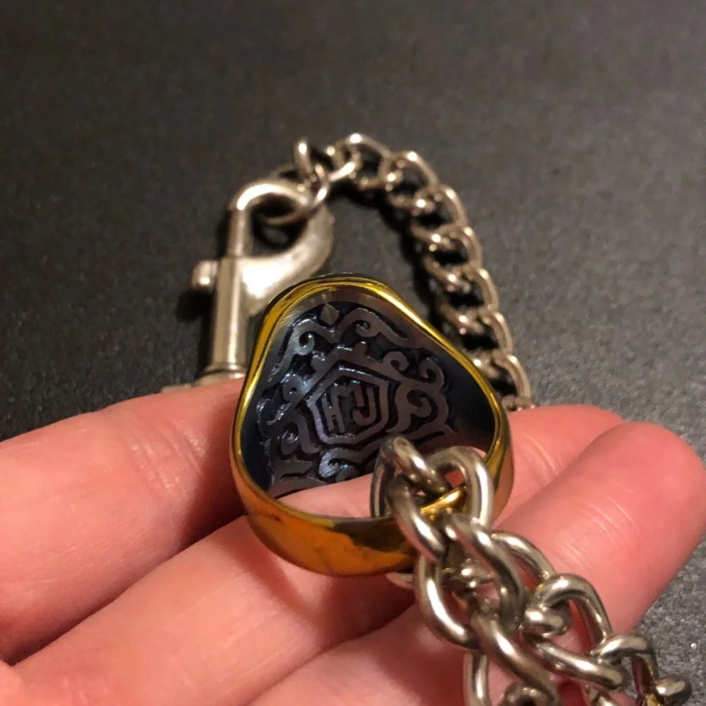 Colorful Skull Ring and Thick Silver Tone Chain Necklace - Punk Vintage 90s